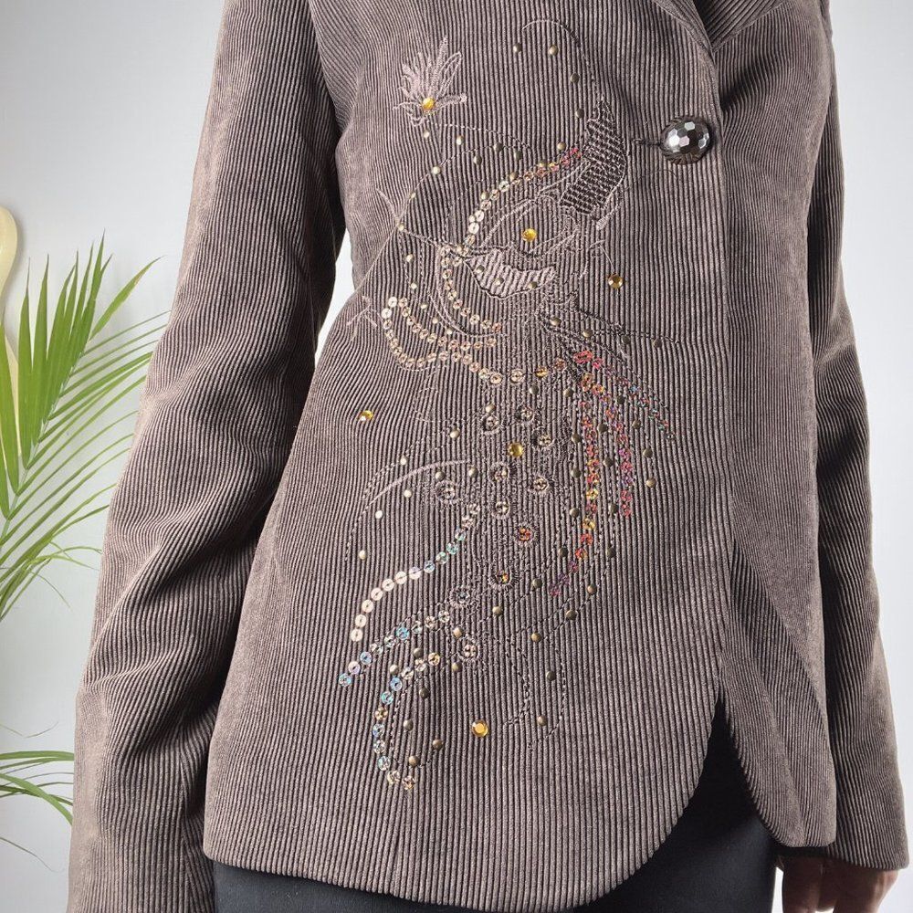 Baytekin Collection by Lizaro Women's Brown Corduroy Blazer Sz 38 Embroidered - Picture 4 of 7